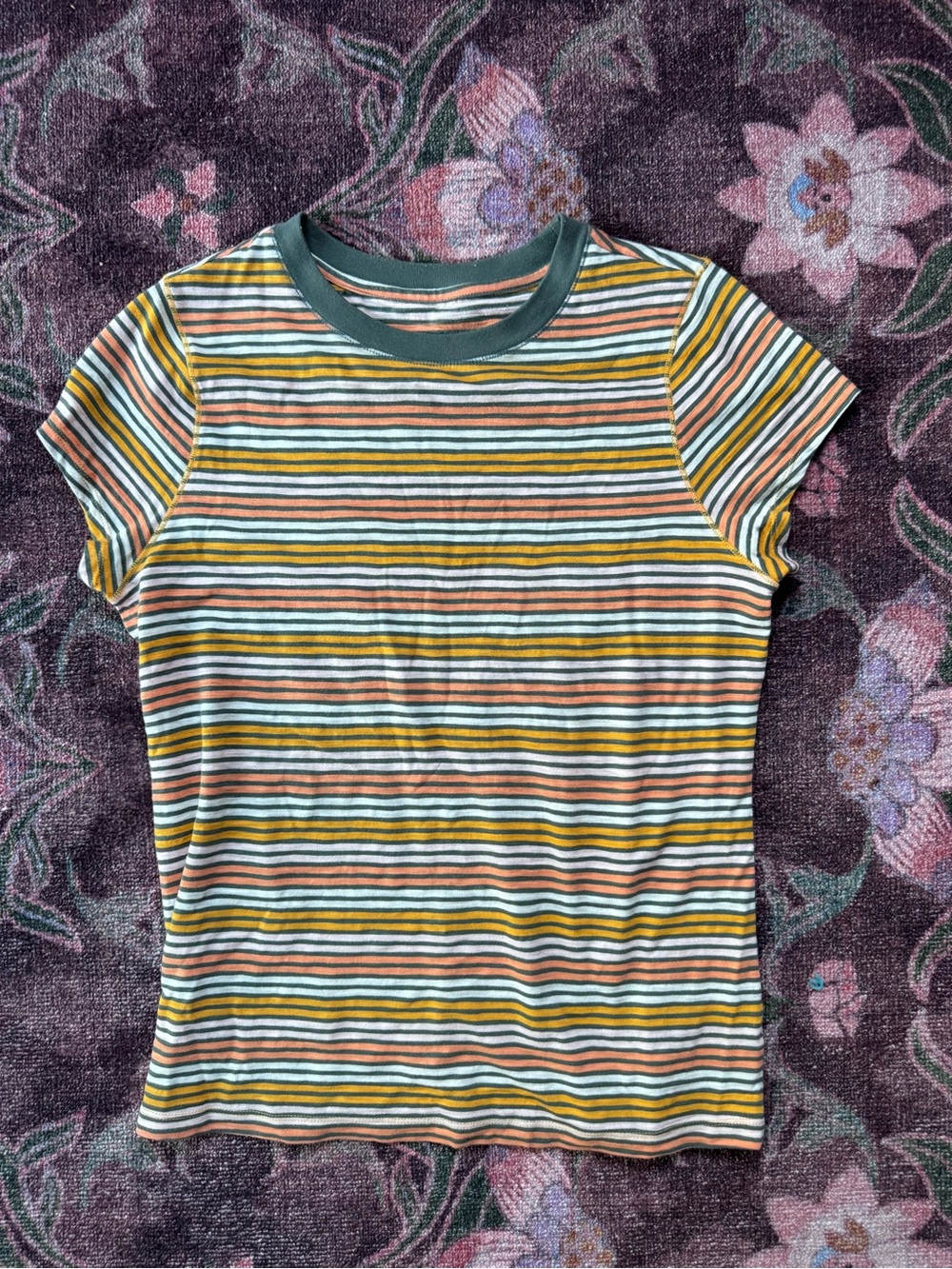 Universal Thread Striped Ringer Women’s Tee Multicolor Yellow & Green - Medium